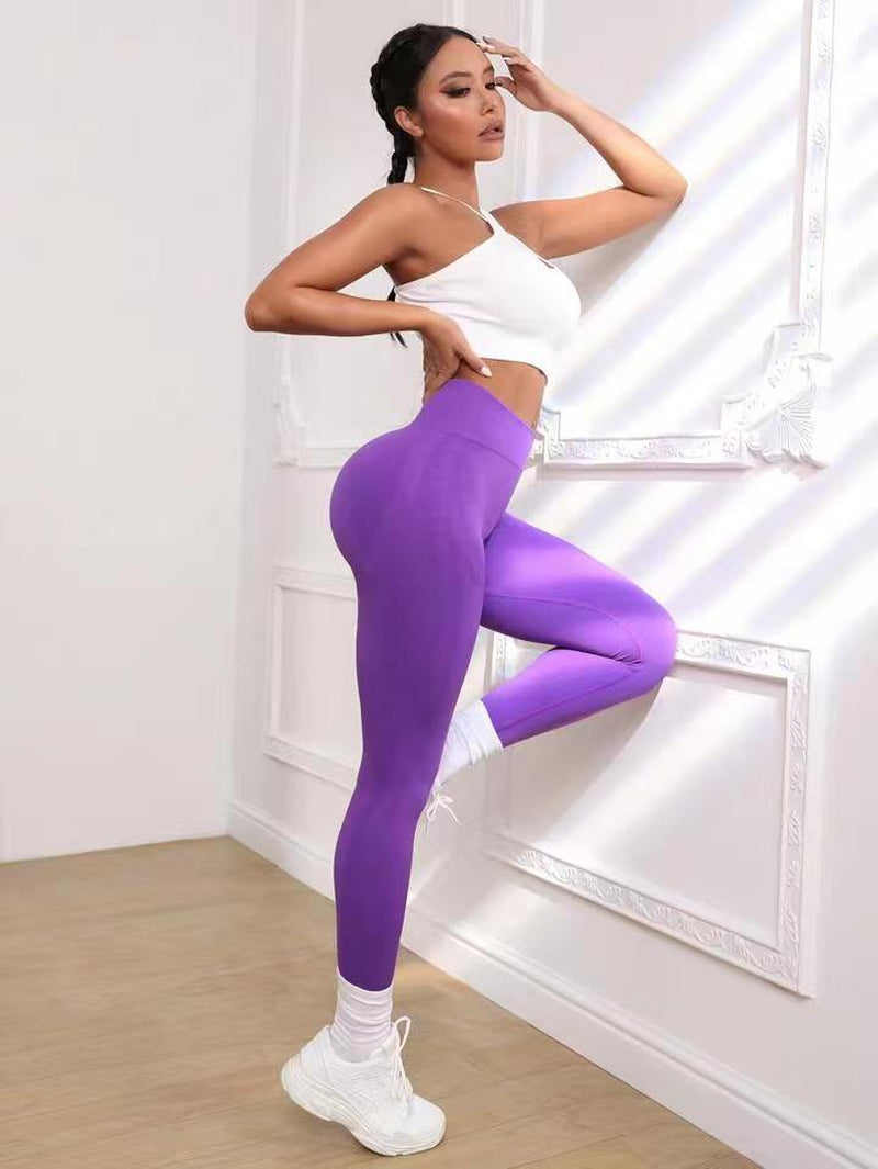 Women'S Solid Color Seamless High Waist Hip Lifting Fitness Running Yoga Pants