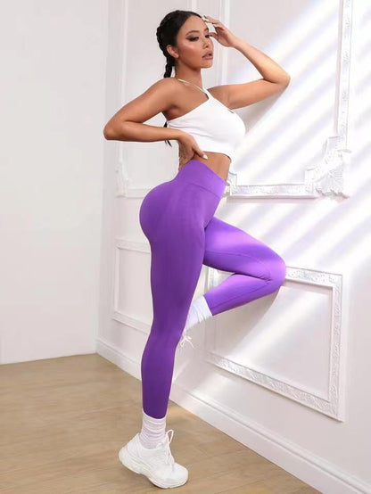 Women'S Solid Color Seamless High Waist Hip Lifting Fitness Running Yoga Pants