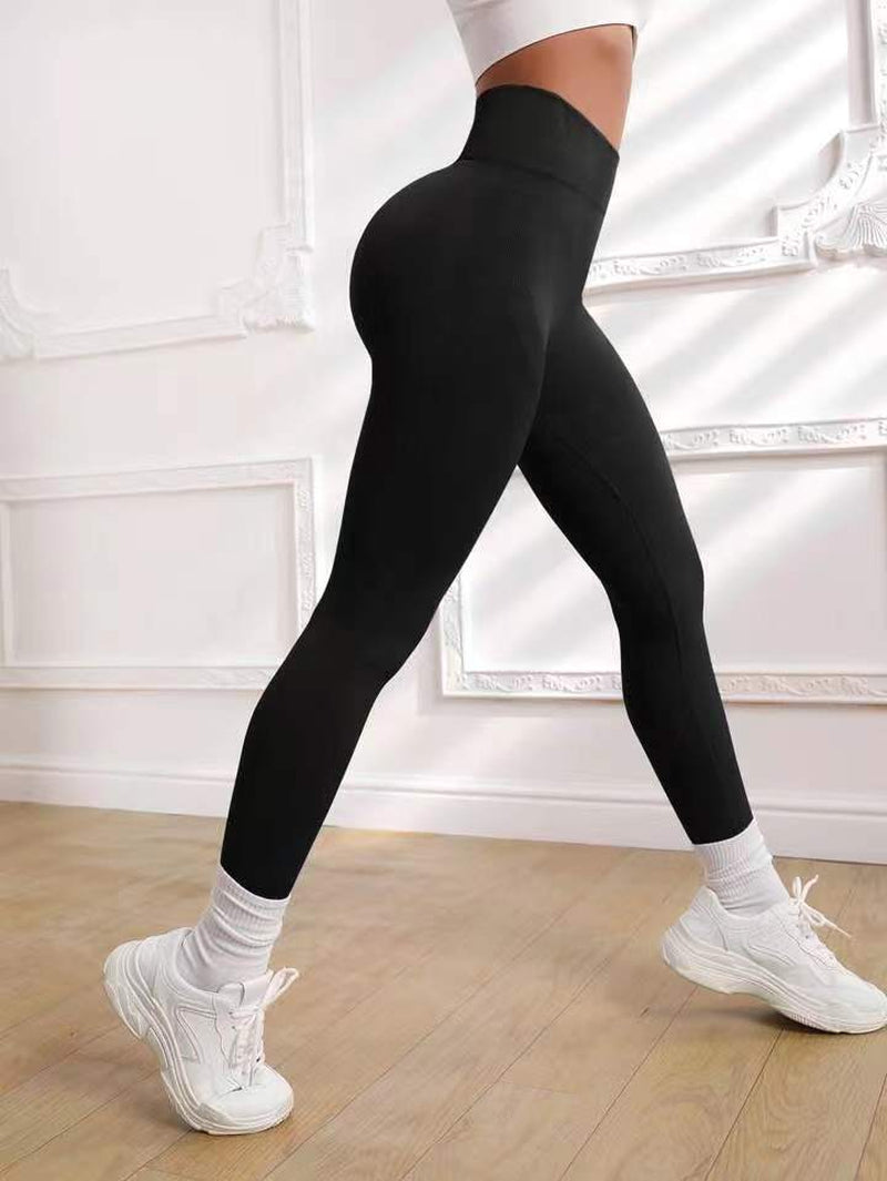 Women'S Solid Color Seamless High Waist Hip Lifting Fitness Running Yoga Pants